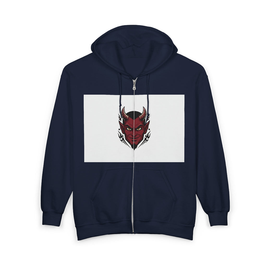 Demon Mask Zip Hoodie - Red Oni Face Full-Zip Hooded Sweatshirt