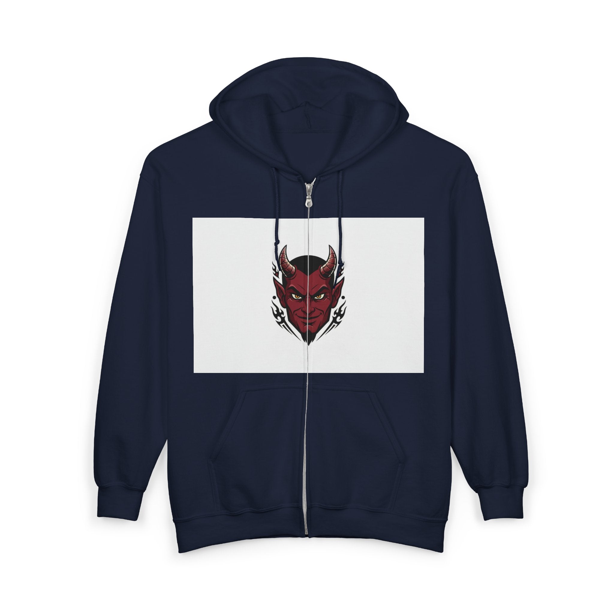 Demon Mask Zip Hoodie - Red Oni Face Full-Zip Hooded Sweatshirt