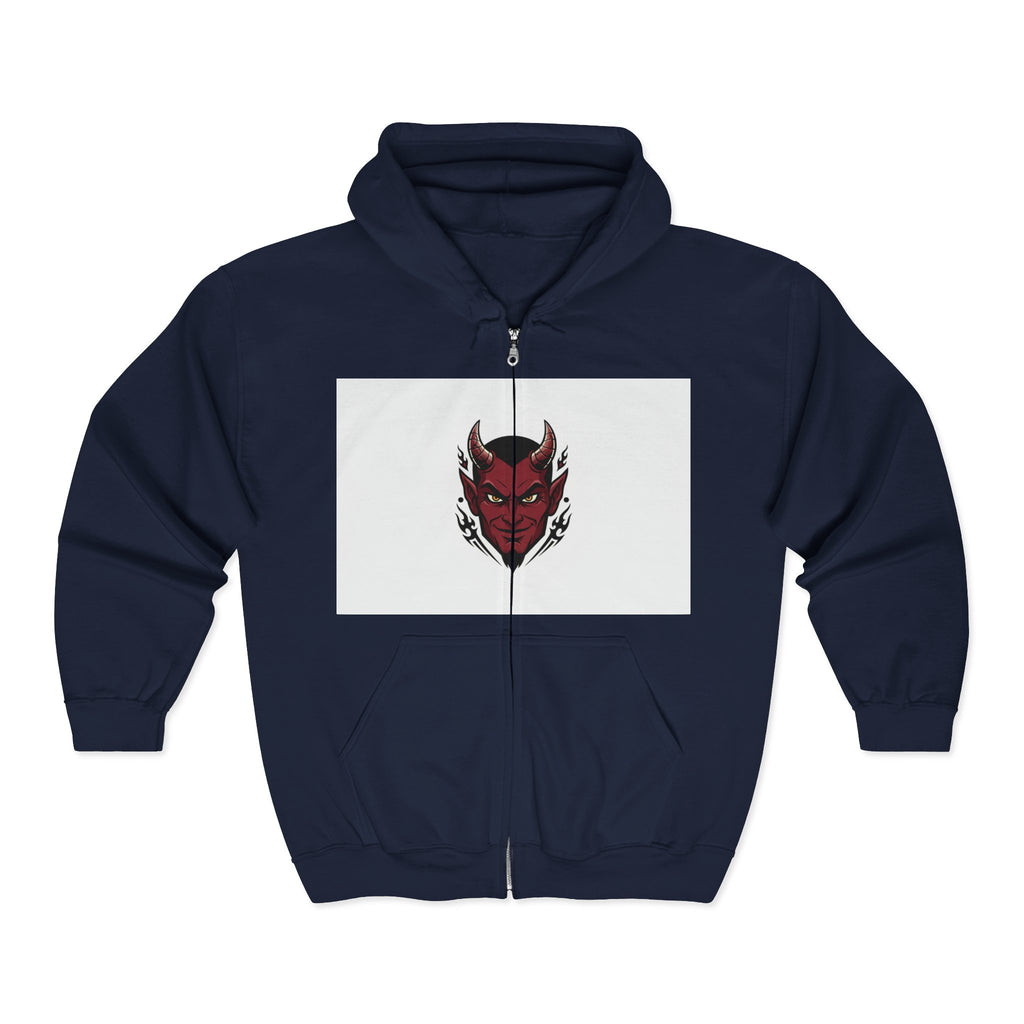 Demon Mask Zip Hoodie - Red Oni Face Full-Zip Hooded Sweatshirt