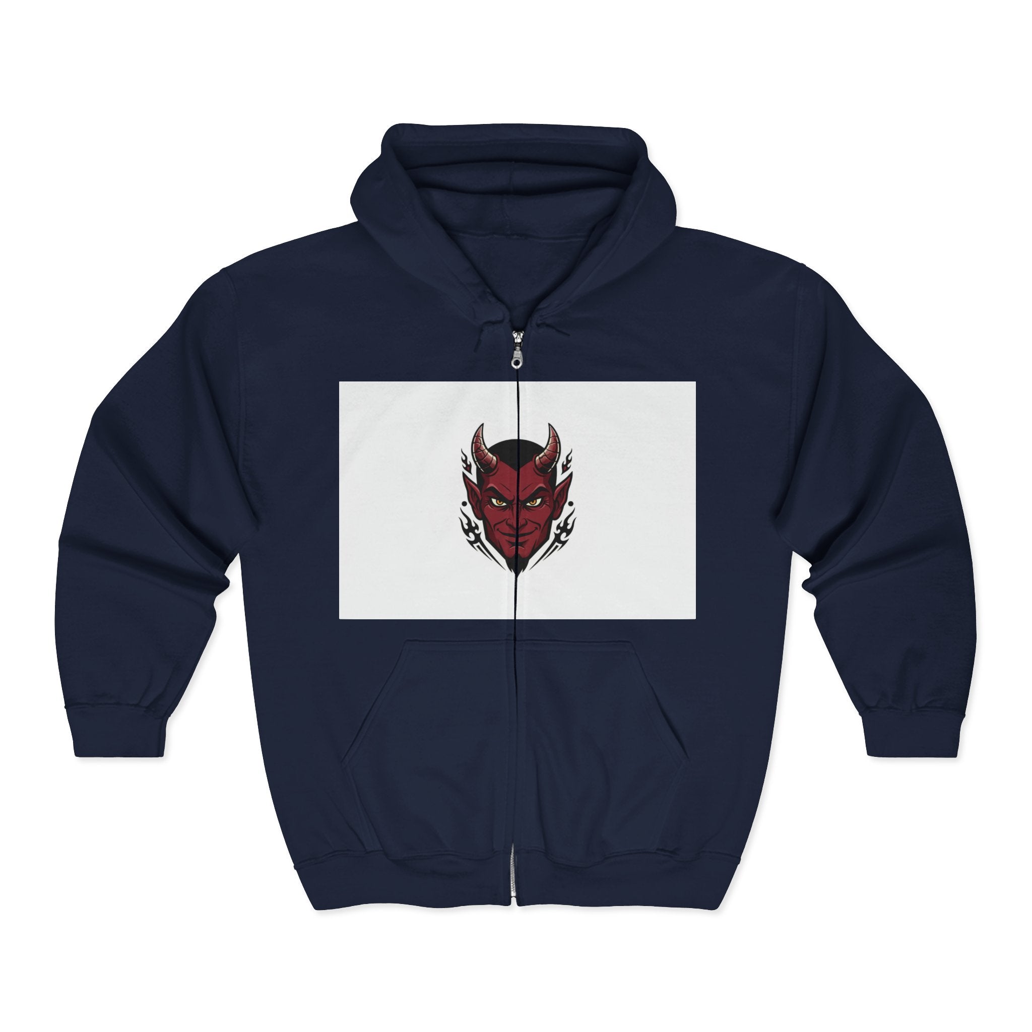 Demon Mask Zip Hoodie - Red Oni Face Full-Zip Hooded Sweatshirt