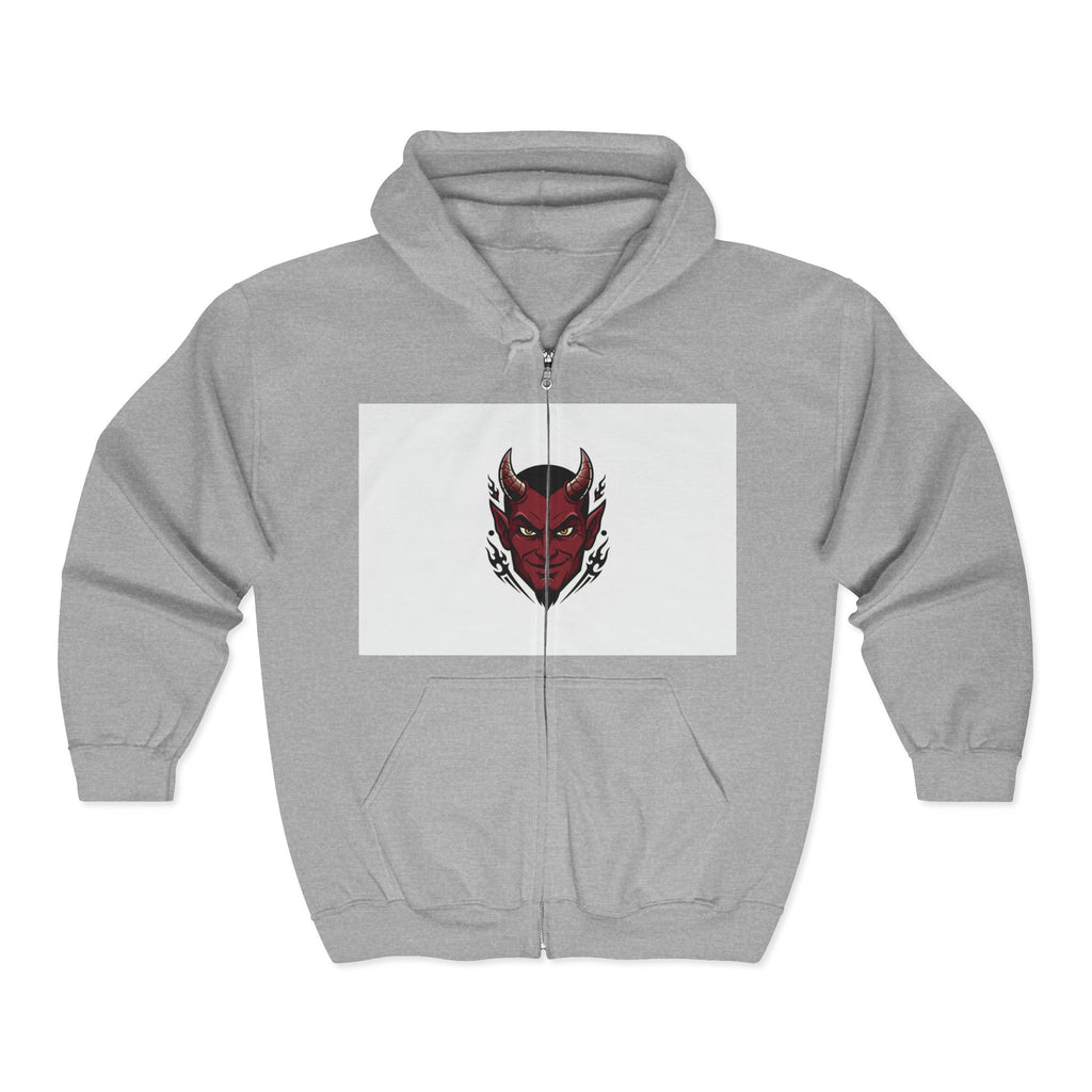 Demon Mask Zip Hoodie - Red Oni Face Full-Zip Hooded Sweatshirt