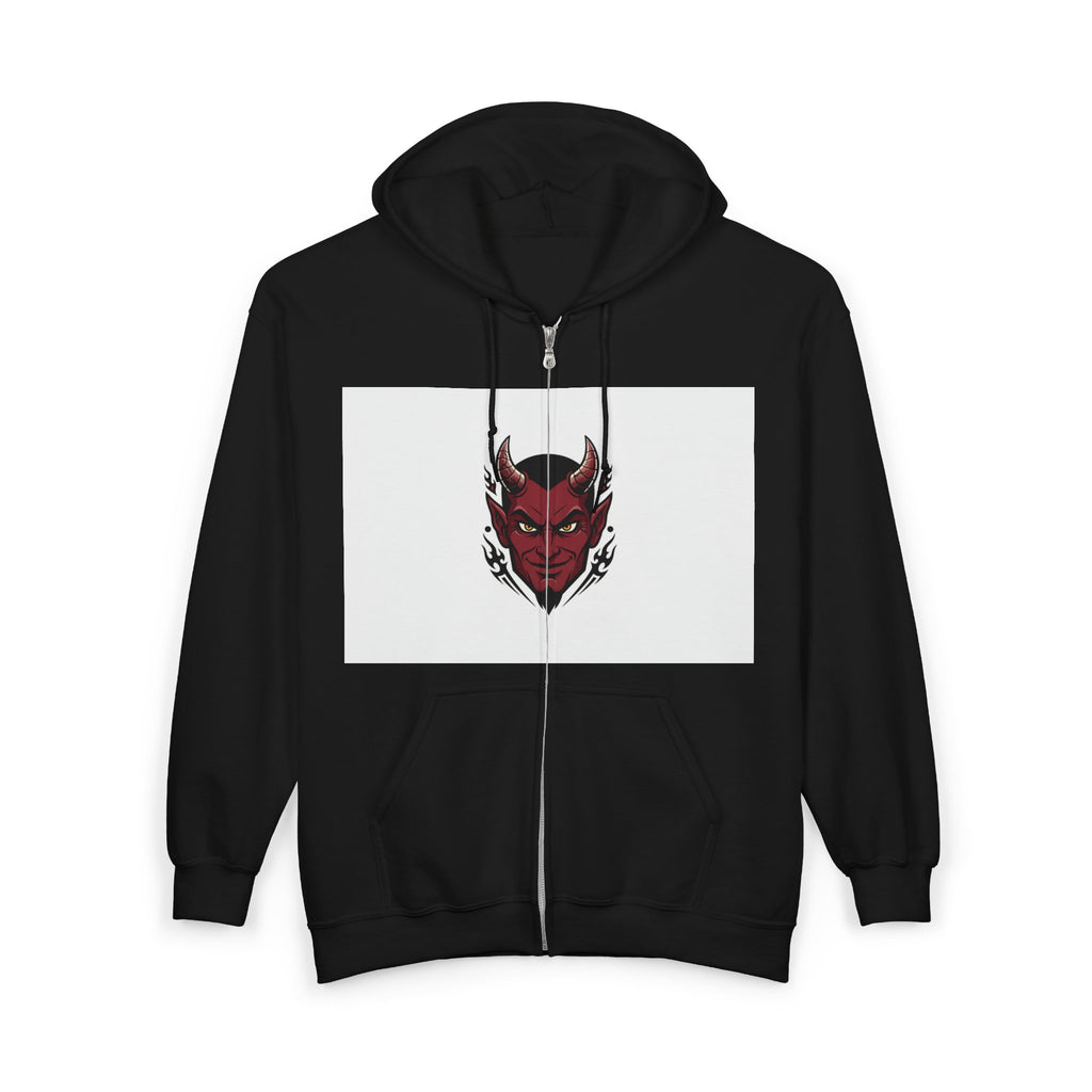 Demon Mask Zip Hoodie - Red Oni Face Full-Zip Hooded Sweatshirt