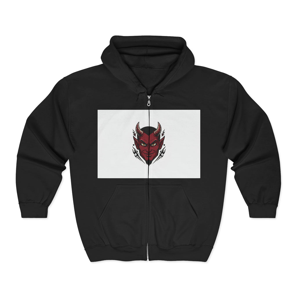 Demon Mask Zip Hoodie - Red Oni Face Full-Zip Hooded Sweatshirt
