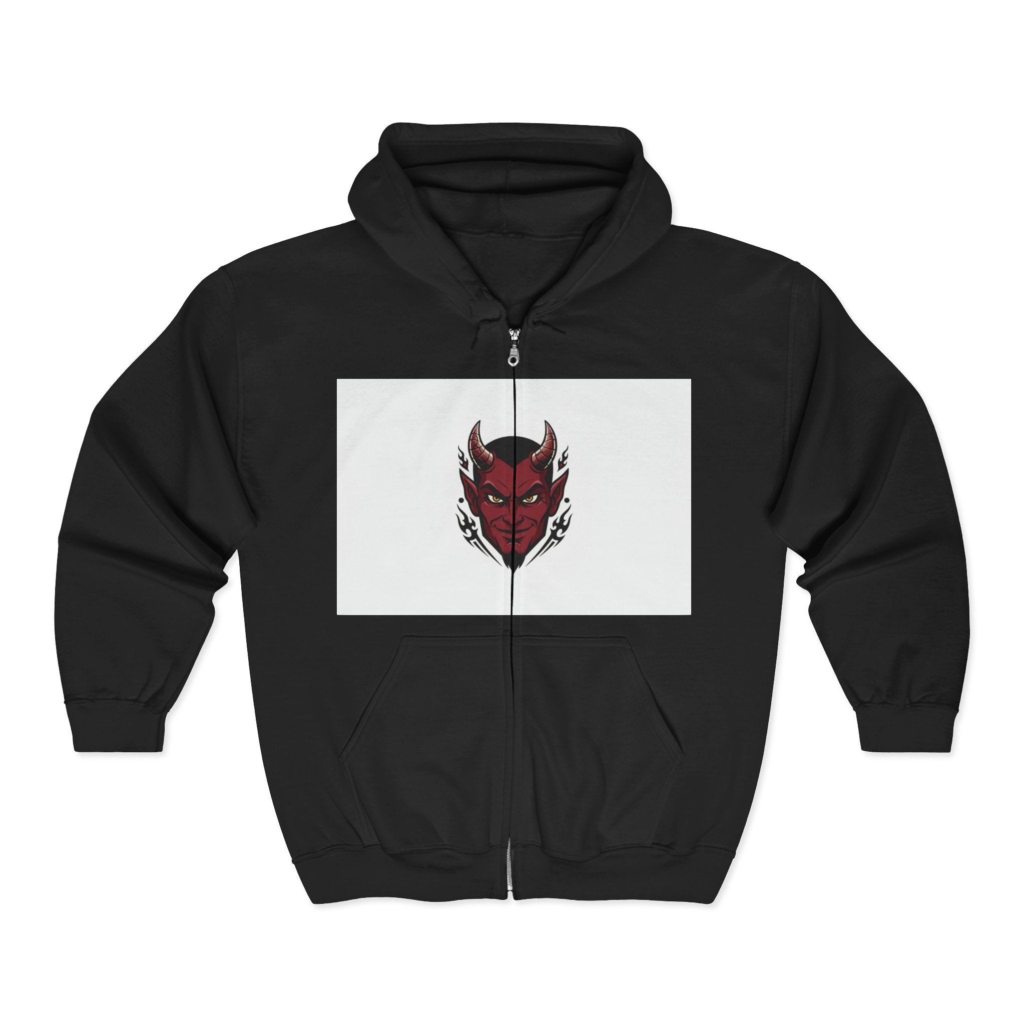Demon Mask Zip Hoodie - Red Oni Face Full-Zip Hooded Sweatshirt