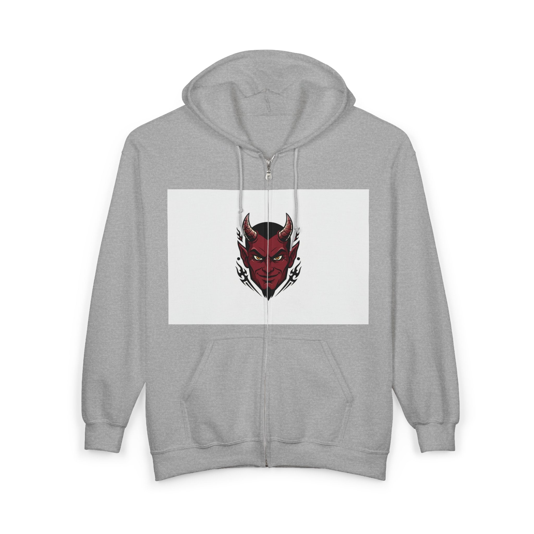 Demon Mask Zip Hoodie - Red Oni Face Full-Zip Hooded Sweatshirt